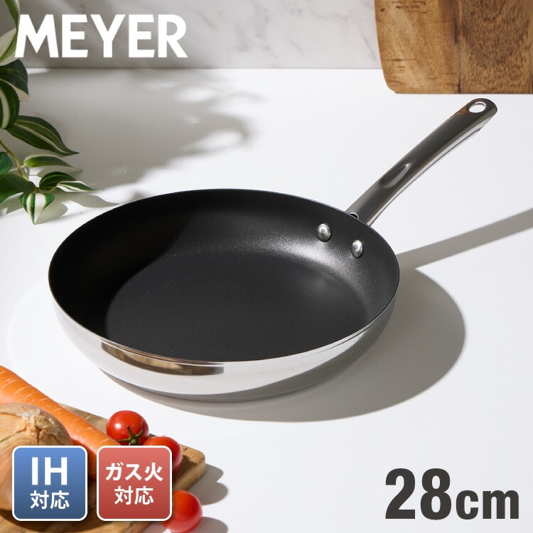 MEYER マイヤー フライパン 28cm ステンレス ガス火 IH対応 PFOAフリー STAR CHEF 4 スターシェフ 新モデル シルバー フッ素 焦げ付かない シンプル おしゃれ(代引不可)