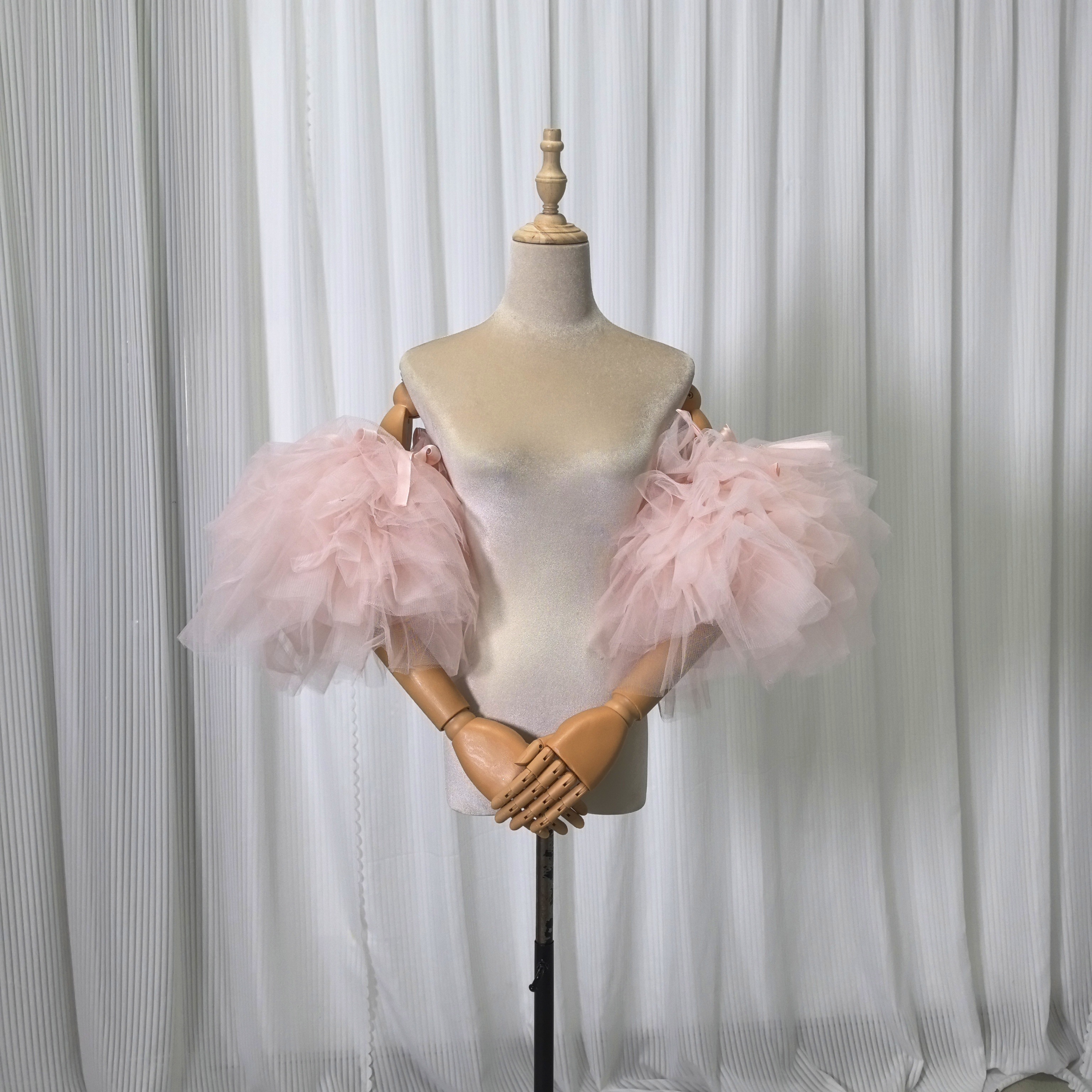 フリル袖 ピンク パフスリーブ リボン ふわふわ袖 ストレッチ ソフトチュール 前撮り