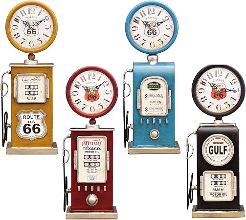 アメリカン レトロ調 ガスポンプ テーブルクロック 【イエロー (Route66)】