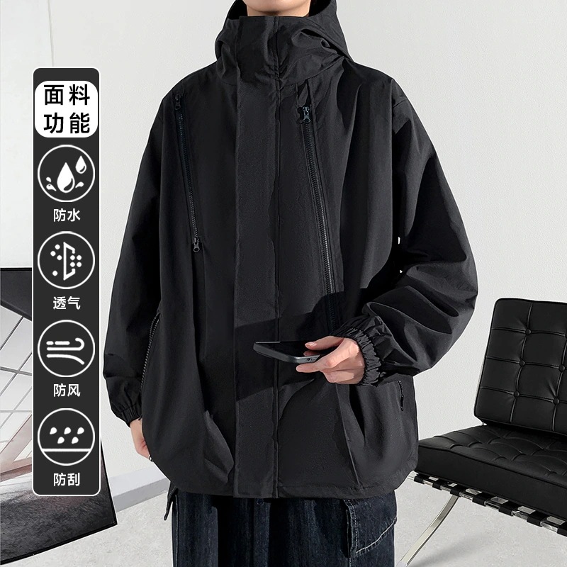 メンズ アウトドア 3-in-1 防風・防水フード付きジャケット スタイル - ブラック