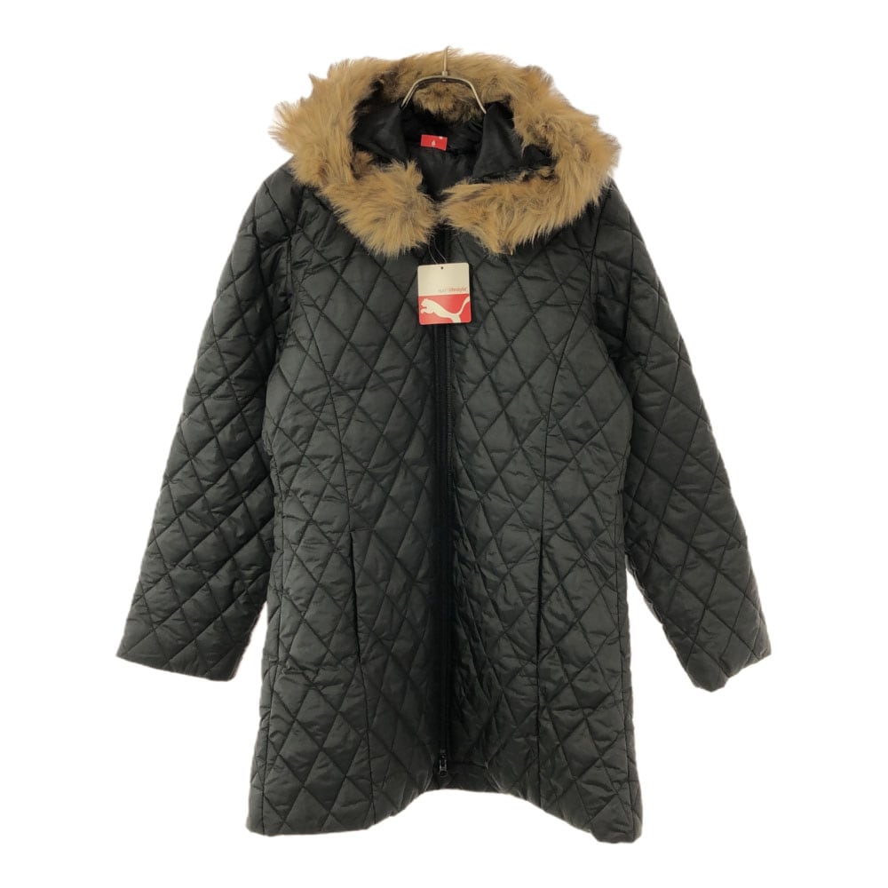 未使用 ロゴ刺繍 キルティングコート L ブラック 中綿 タグ付 レディース