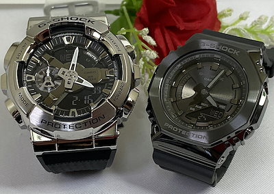 38＜water-flap＞　タイ産　ブラックメタルレース　5ペア 恋人たちのGショックペアウオッチ G-SHOCK カシオ 電池式 GM-110-1AJF GM-