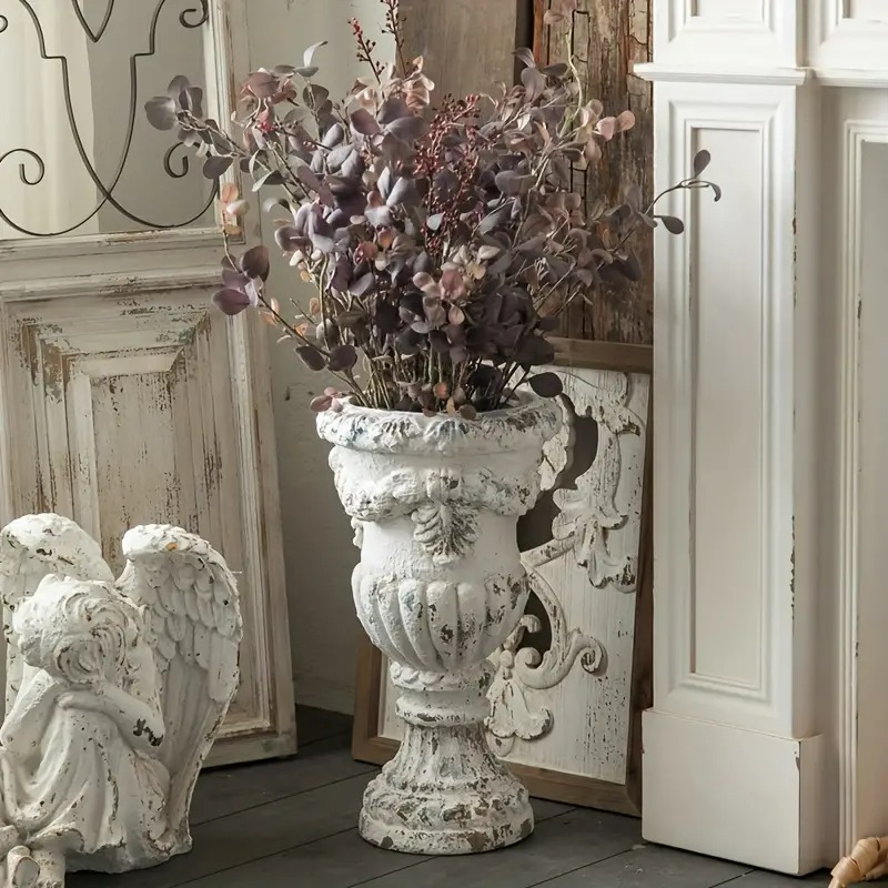 フロアベース ヴィンテージ ヨーロピアンスタイル ホワイト シャビーシック ドライフラワー用 フラワーポットアンティーク調 彫刻 エレガント 4-7 17,208円