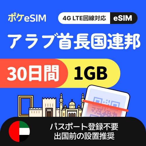 【冬のスペシャルプライス！】アラブ首長国連邦eSIM 1日1GB 30日間 有効期限90日