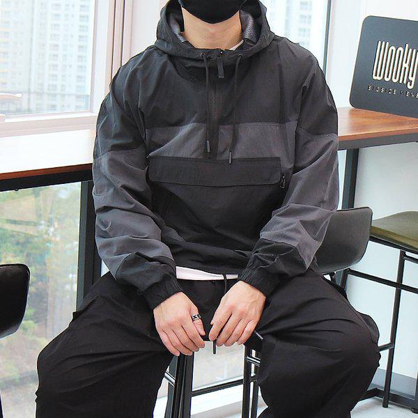 WMH352 メンズ ビッグサイズ 配色フード アノラック ウィンドブレーカー