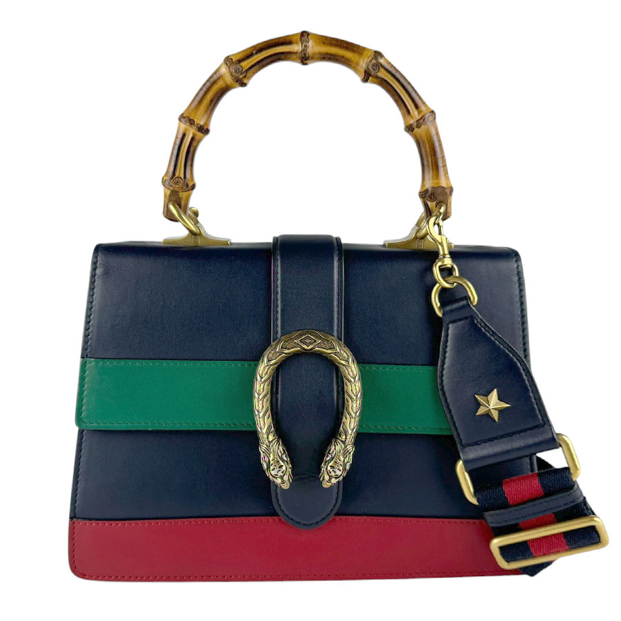 グッチ GUCCI ハンドバッグ ショルダーバッグ ディオニュソス バンブー レザー ネイビー/レッド/グリーン ゴールド レディース 448075 z9647
