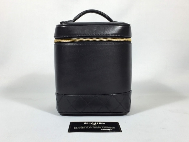 バニティバッグ カーフ ブラック 黒 ゴールド金具 中古品