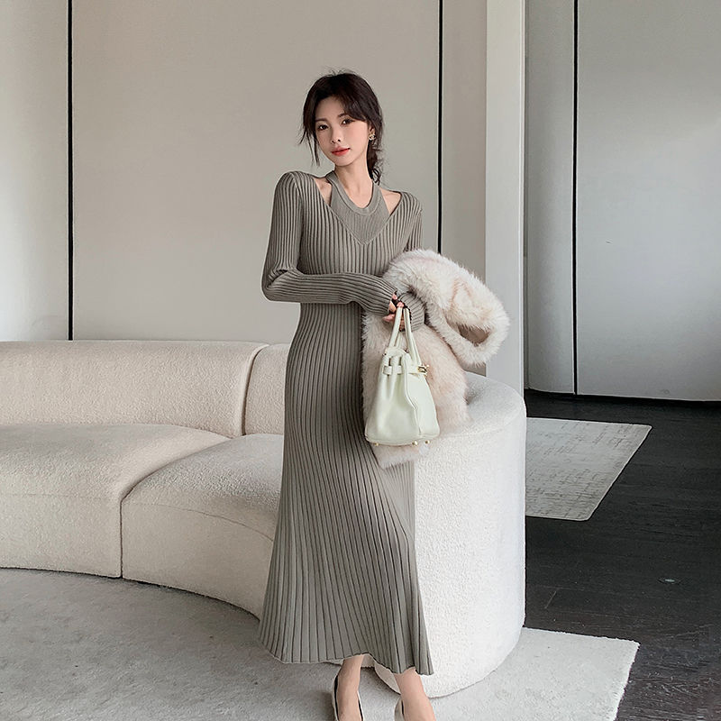 ニットワンピース ボトムス ワンピース 秋冬 細身 薄手 気質ワンピース ワンピースレディース ドレス ロングワンピース ニットワンピース ワンピース レディースファッション 韓国 ワンピース メカ割