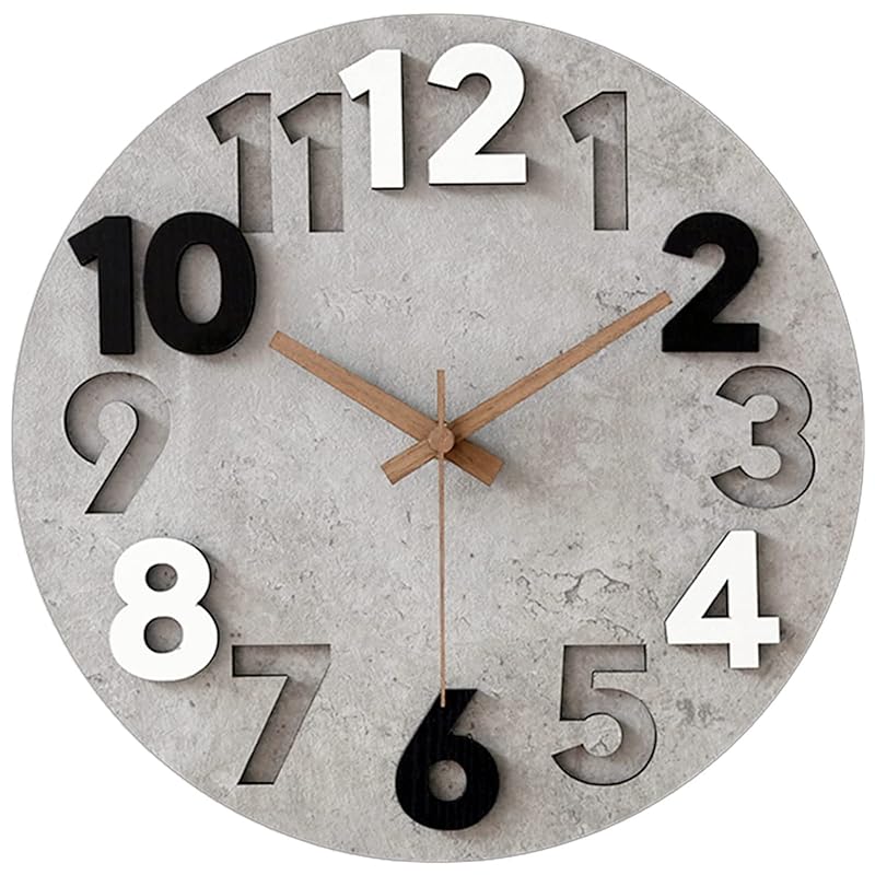 BOMU-TECHBOMU 壁掛け時計 北欧 おしゃれ 音がしない 3D立体数字 掛け時計 ウォールクロック クロックインテリア欧米風 静音 見やすい 立体数字 直径30cm 静音 非電波 ((グ