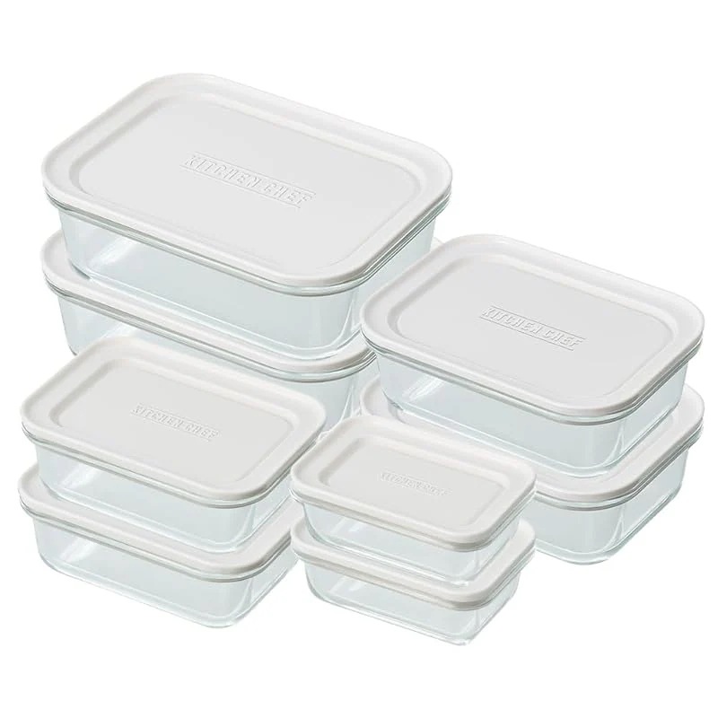 【即納】アイリスオーヤマ 耐熱ガラス容器 保存容器 8点セット スリム収納 冷凍 食洗機 電子レンジ オーブン 可能 TGS-8S ホワイト 1.5L