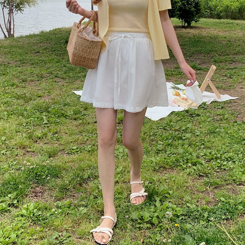 [tsk0659] 韓国ファッションリボンレースミニスカート