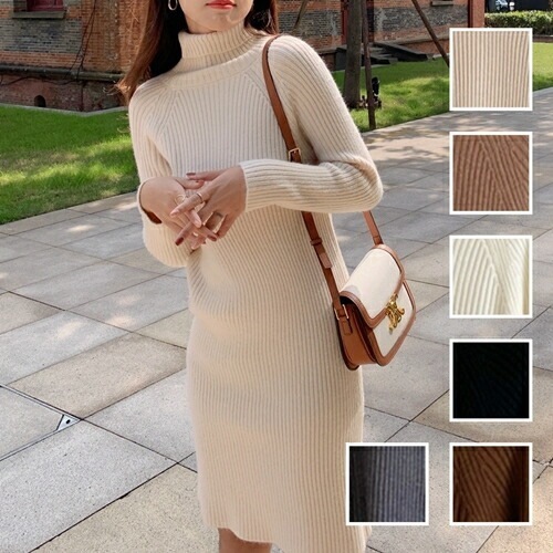 ワンピース カジュアル ミディアム ひざ丈ワンピ 韓国 ファッション レディース 秋 冬 カジュアル コーデ シンプル 定番 セレカジ 20代 30代 40代 2025 タートル ラグラン袖 リ 5,704円