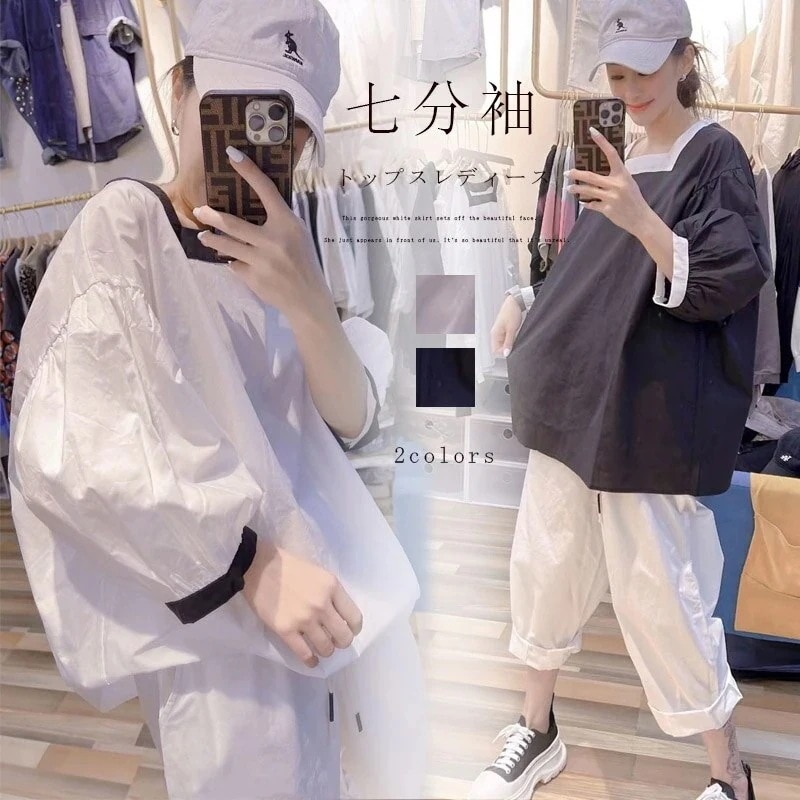 【急速出荷】レディース 七分袖Tシャツ トップス 韓国ファッションD1782