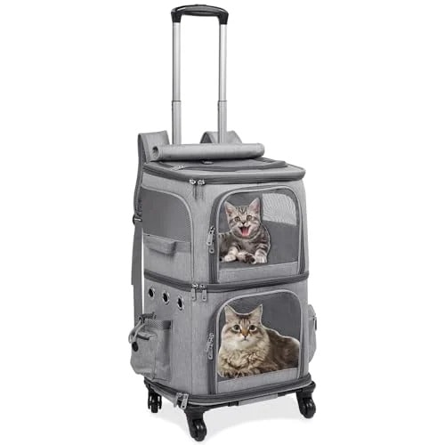 災害避難用 通院 旅行 散歩 通気性 15kg 小動物 猫 小型犬 安定性 大容量 折り畳み式 上下2層バッグ 4輪360度回転 ユニバーサルホイール付き ポータブルペットキャリーバッグ