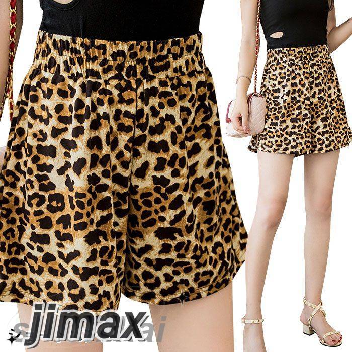 レオパード レディース ショートパンツ ショート丈 フレアパンツ ウエストゴム ハイウエスト ゆったり お洒落 カジュアル 個性的 トレンド ボトムス 秋新作