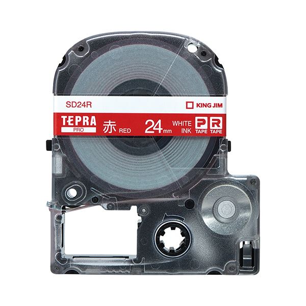 (まとめ) キングジム テプラ PRO テープカートリッジ ビビッド 24mm 赤／白文字 SD24R 1個 (×10セット)