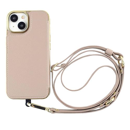 iPhone 15 手帳型ケース ショルダーストラップ ミラー付き 肩掛け 斜めかけ カード収納