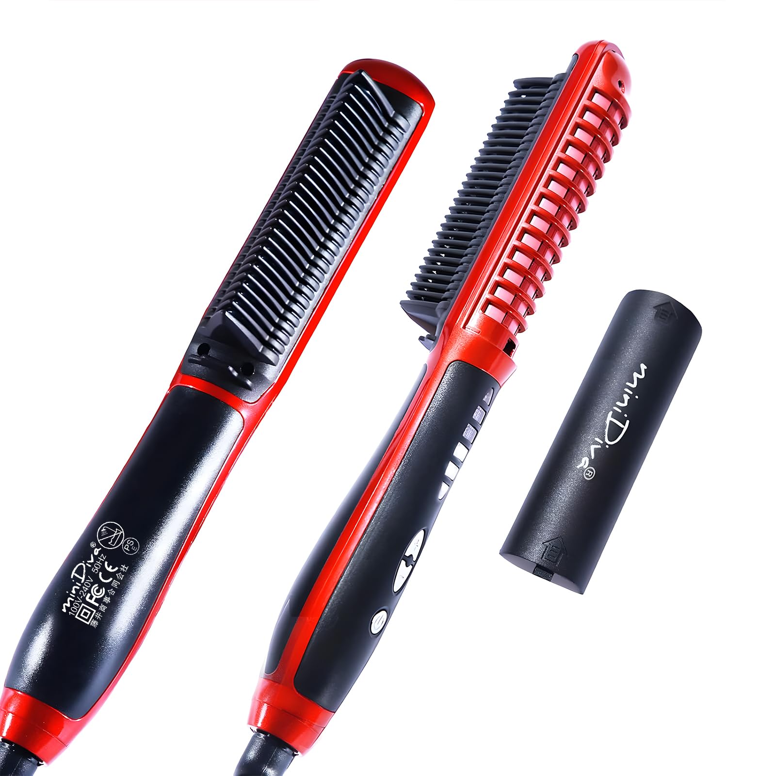Minidiva ヘアアイロン 2way ヒートブラシ ストレートアイロン ストレート & カール 2way ブラシアイロン 6段階温度調整 5分でスタイリング 便利 ストレートブラシ 静電防