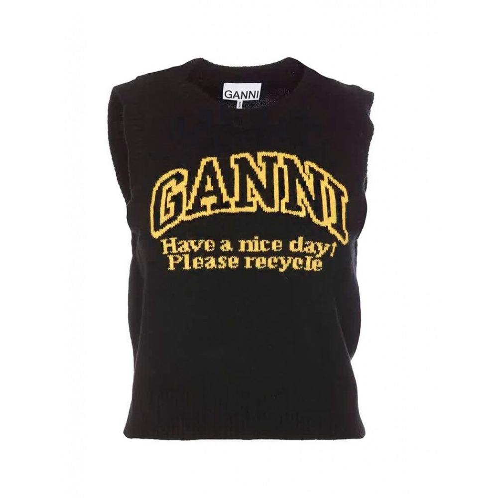 ガニ 24SS グラフィックロゴニットベストブラック K2091 099