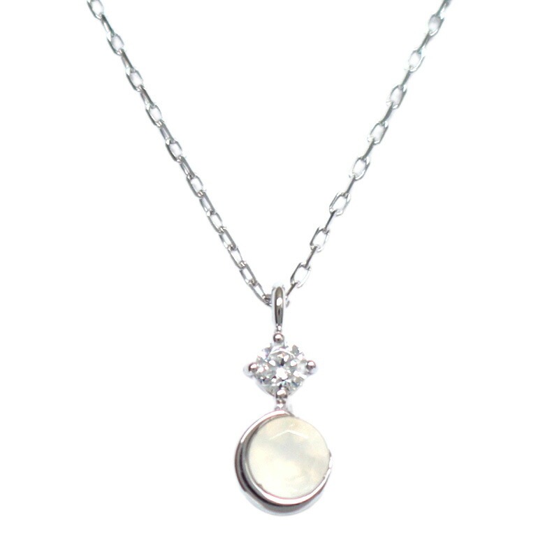 リボン済＆紙袋 正規品 ネックレス レディース 6月誕生石 誕生日 ムーンストーン 月モチーフ ペンダント プレゼント アクセサリー K10ホワイトゴールド 祝い