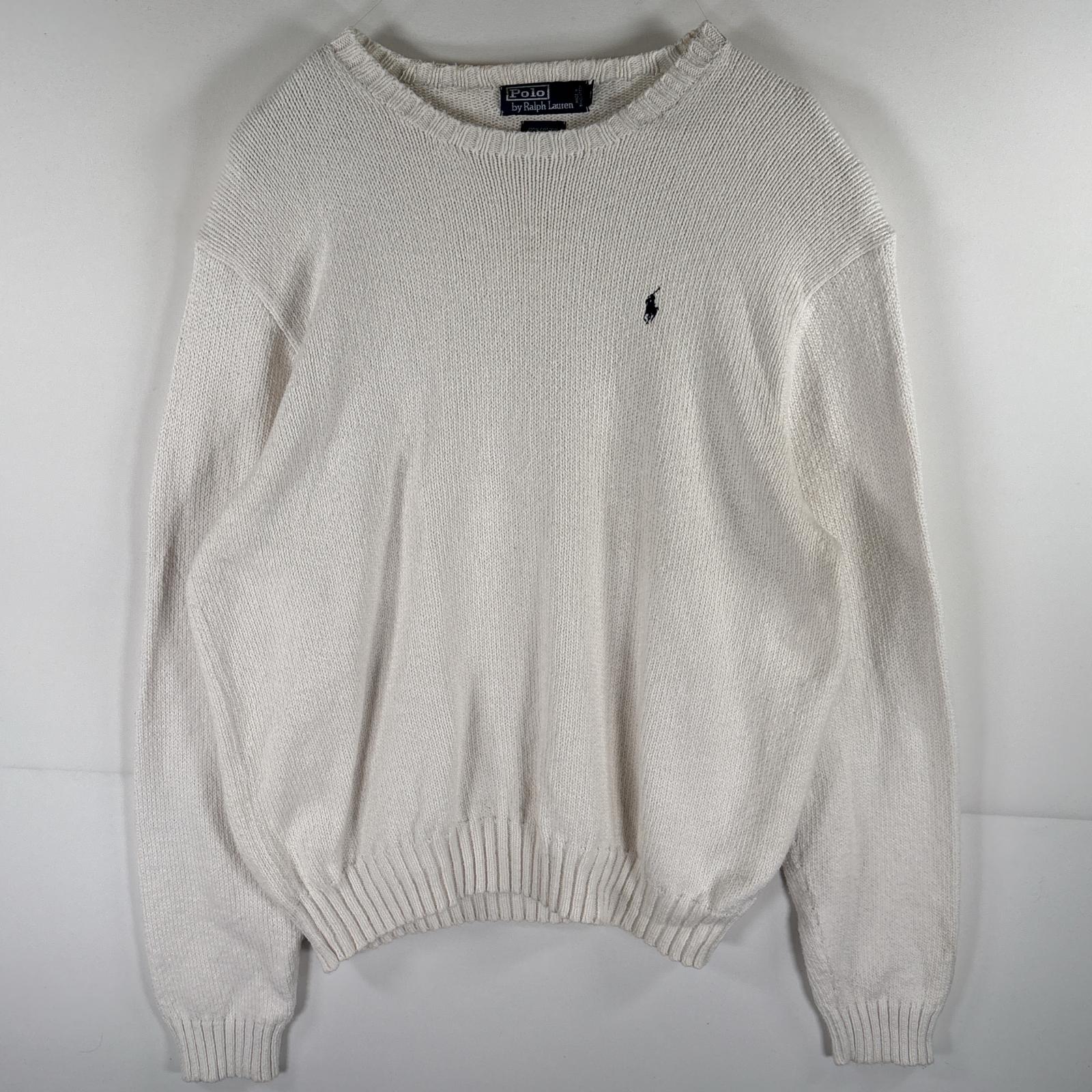 古着 ポロバイラルフローレン Polo by Ralph Lauren コットンニットセーター ワンポイントロゴ刺繍 クルーネック 大きいサイズ XXL ホワイト メンズ 4,950円