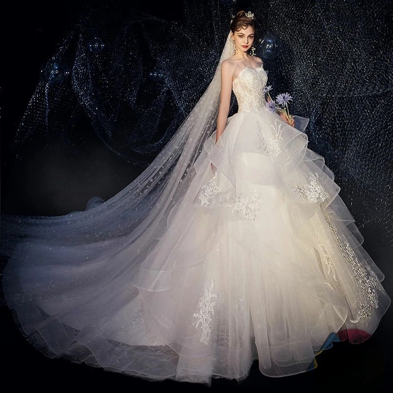 結婚式 花嫁 ウェディングドレス 二次会 披露宴 パーティードレス ワンピース プリンセスドレス wedding dress ブライダル ロングドレス トレーン お嬢様 パーティードレス アシンメトリ