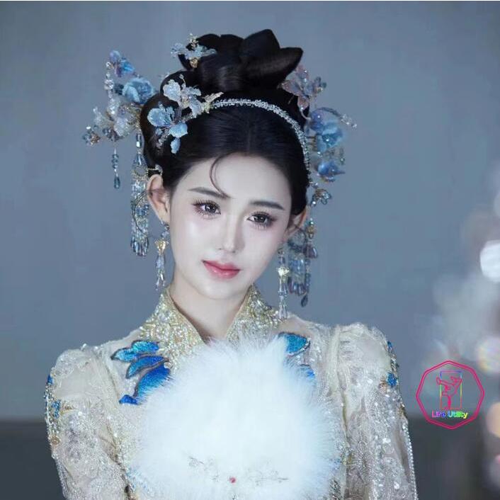 漢服ヘアアクセサリー 高級感たっぷり　髪飾り王冠7点セット　中華風コスプレ髪飾り 中華漢服グッズ 中国結婚式髪飾り　フリンジかんざし 中華舞台ステージコス