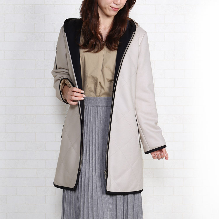 ウールコートレディースフード付きキルティング秋冬(2019-02r)(各サイズ一点