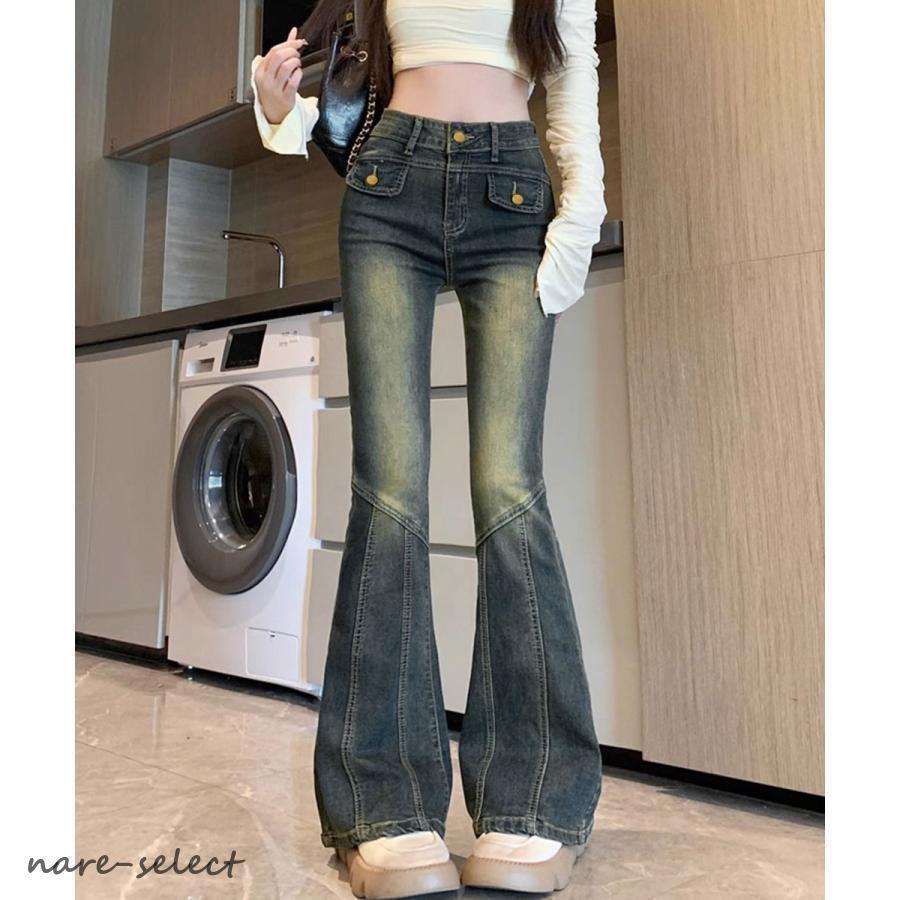 [特色のある商品]レトロ セミフレアデニムパンツレディースゆうパケット