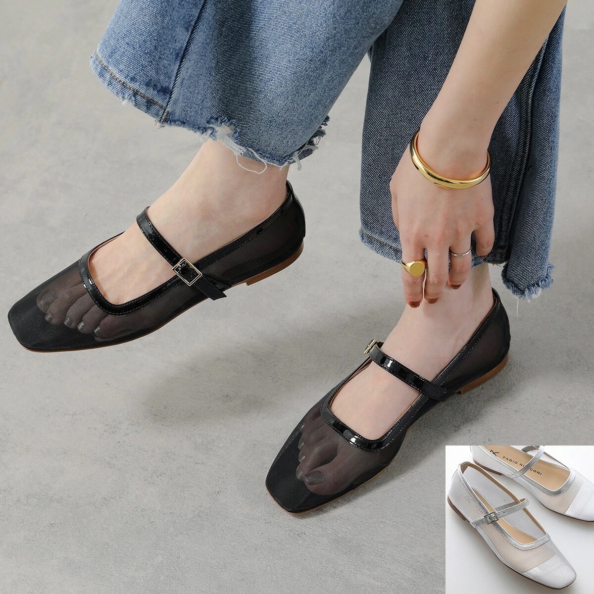 FABIO RUSCONI ファビオルスコーニ バレエシューズ ELENA レディース メリージェーン フラットシューズ メッシュ 靴 カラー2色