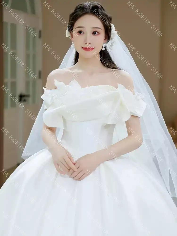 ワンショルダーウェディングドレス新型ウェディングドレスワンピース-98