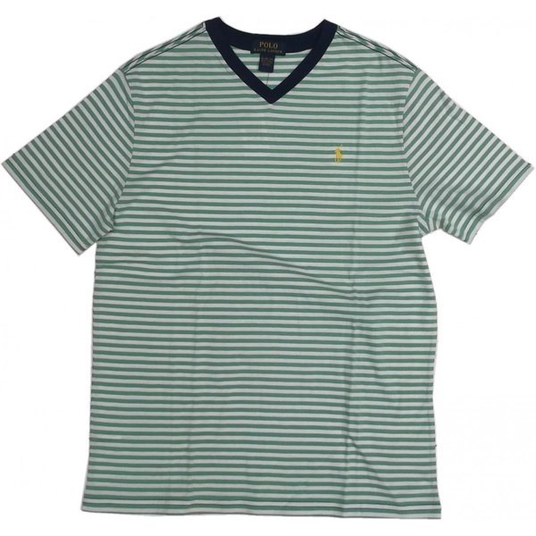 ボーイズサイズ 半袖 Vネック ボーダー Tシャツ グリーン boys PR2-442