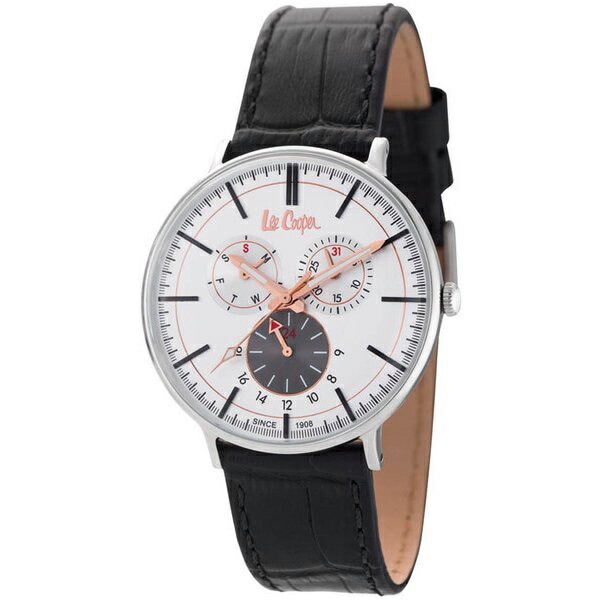 Lee Cooper リークーパー ロンドン発 ジーンズメンズ 腕時計 手表 マルチファンクション シルバー×ブラック レザー LC6383.331 ビジネス 男性 誕生日ギフト 記念日 ポイント消化