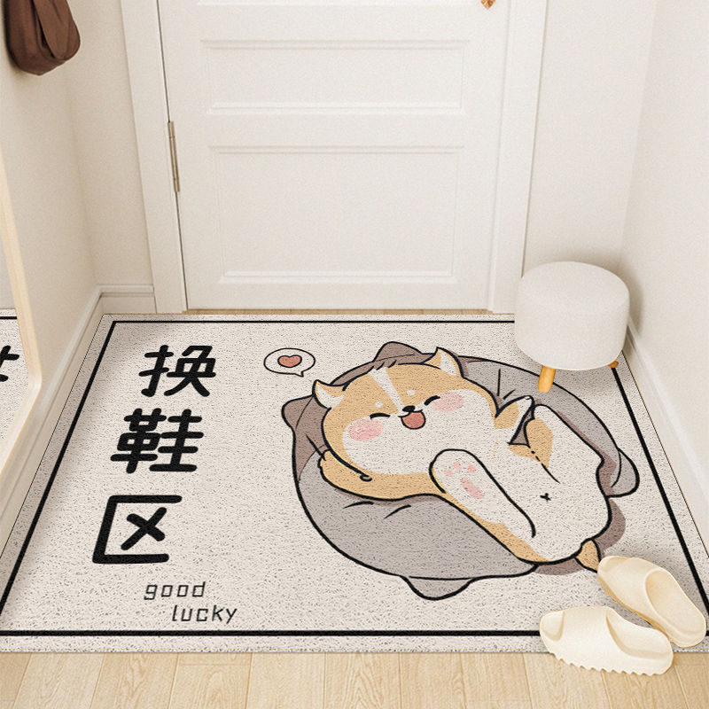 かわいい動物のシルクバックルマット入り口ドアの入り口ドア除去フットマット家庭用摩耗抵抗性非滑り止めポーチ