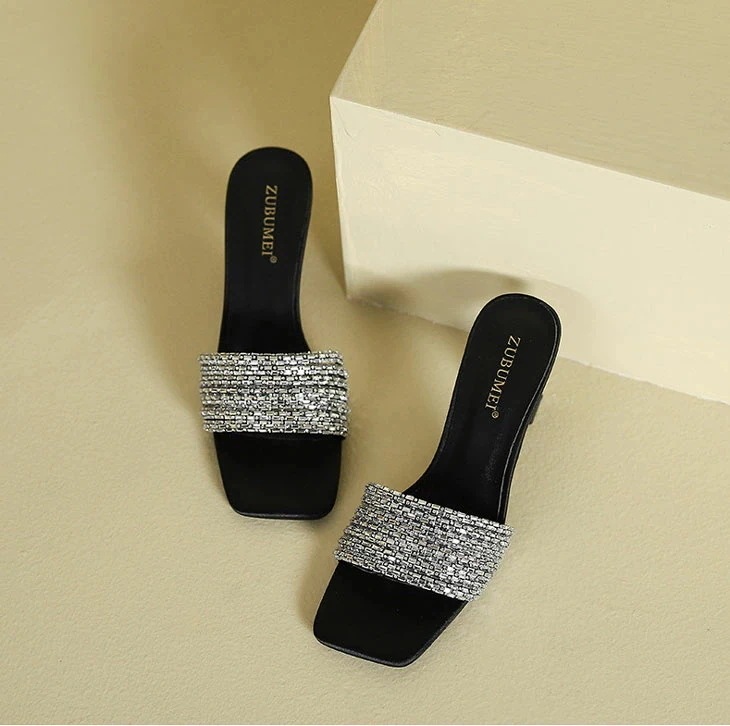 利用で30%OFF ハイヒールサンダル レディース 夏 ハイヒール サンダル スリッパ シューズ 靴 スクエアトゥ サマーサンダル 履きやすい 歩きやすい 疲れにくい 韓国ファッション