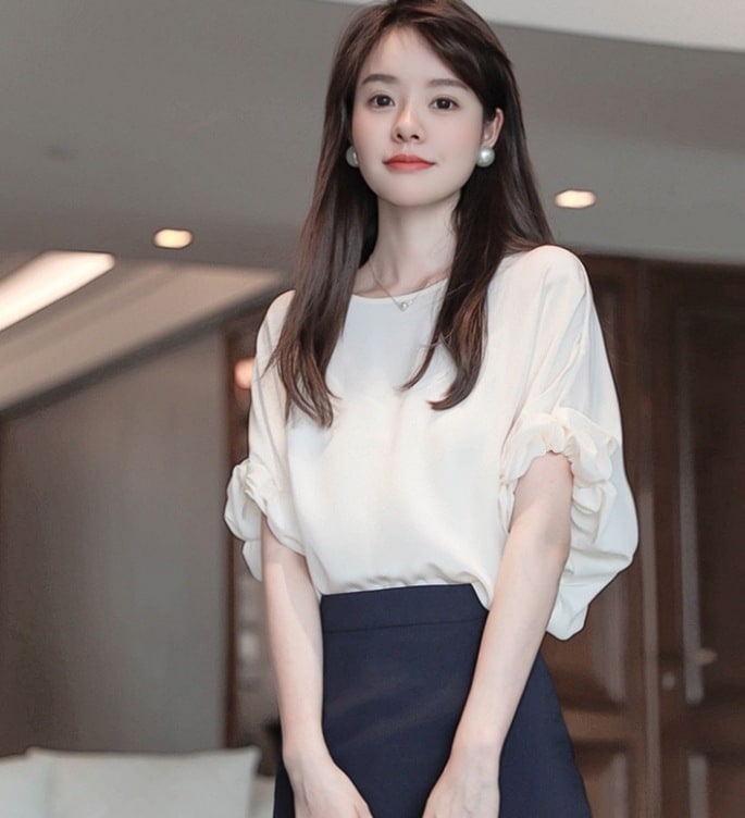 デート モテアイテム シャツ ブラウス 5分袖 シフォン 可愛い きれいめ 上品 おしゃれ かっこいい 可愛い ラブリー キュート ガーリー クール モード系 セクシー エレガント 存在感