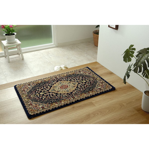 1310660196401 トルコ製 ウィルトン織り 玄関マット ベルミラ ネイビー 70×120cm メーカー直送