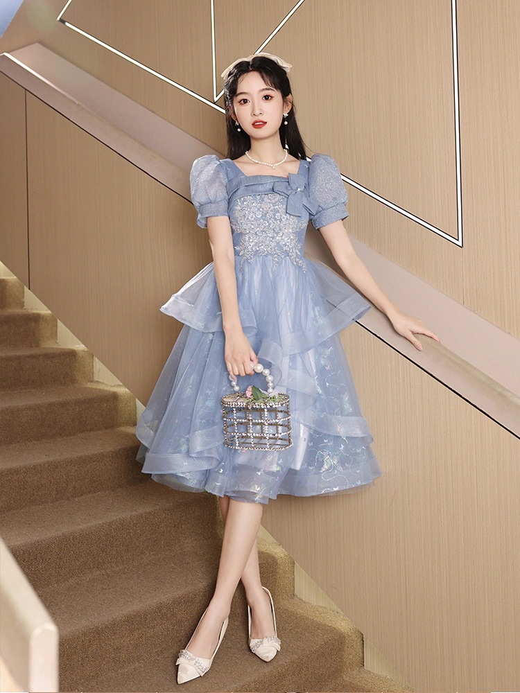 ブルーのイブニングドレス 女子校式 夏