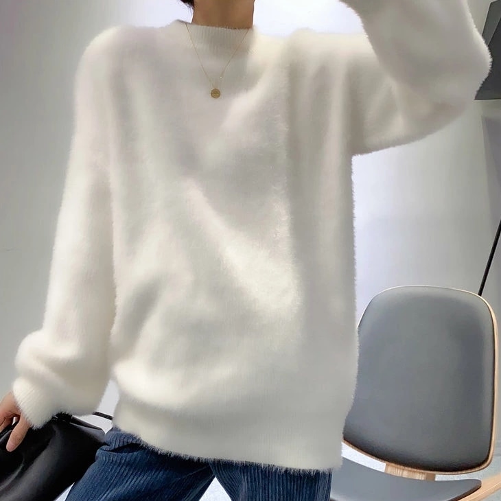 レディース 韓国ファッション ニット セーター ざっくり ゆるシルエット 長袖 トップス カジュアル キレカジ チック クール 大人女子 スタイリッシュ デイリー 普段着 ホワイト フリーサイズ