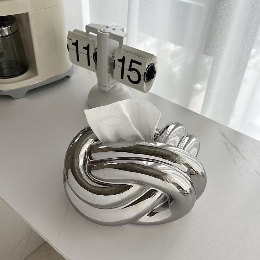 無機質 ボール モダン インテリア ティッシュケース ティッシュ テッシュカバー 陶器 韓国風 インス風 おしゃれ シンプル シンプル 金属 ミラーシルバー