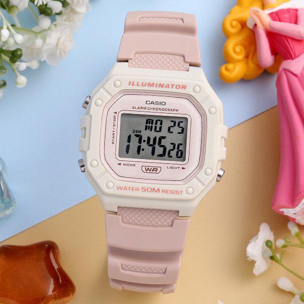 W-218HC-4A2 スクエア パステル アラーム 学生 電子 男女共用 ウレタン 時計 d