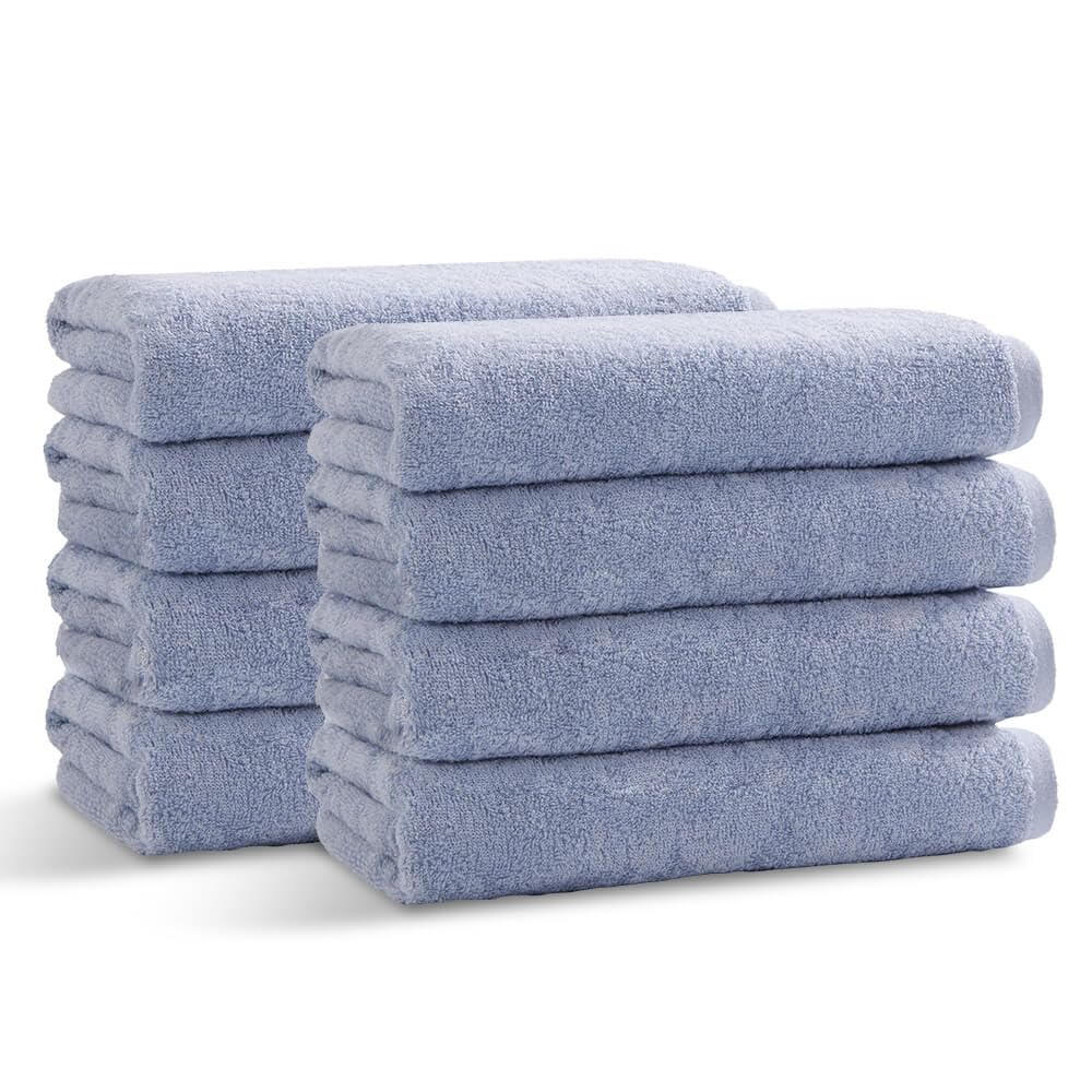 アイリスプラザ バスタオル 8枚セット パウダーブルー 綿 60×120 軽量速乾 タオル 薄手 ふわふわ 高速吸収 耐久性