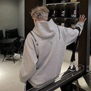 パーカー スウェット 韓国ファッション スラントジップフード付きスウェットシャツメンズとのデザインファッションカジュアルスウェットシャツ