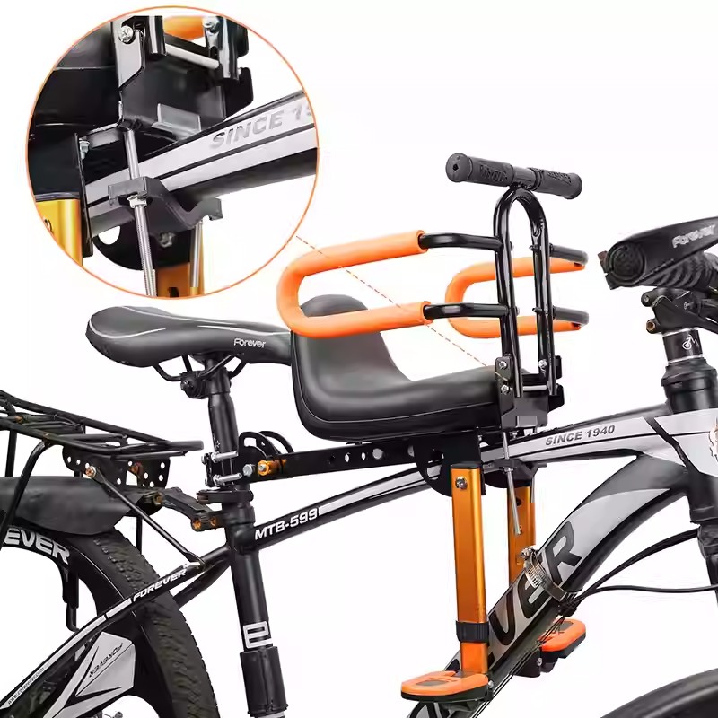 マウンテンバイク フロントマウント 自転車 ベビーシート 格納式 自転車用 子供乗せチャイルドシート フェンス付け 炭素鋼製 折りたたみ式 自転車対応 前用 子供用 幼児用自転車シート 超軽量
