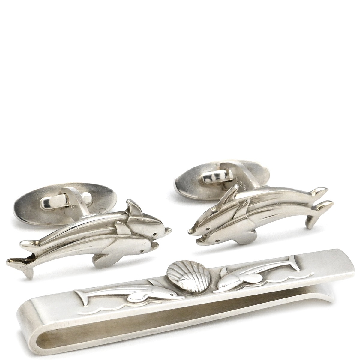 ジョージ・ジェンセン タイピン イルカモチーフ タイピン カフスセット シルバー925 シルバー AG925 タイバー カフリンクス 73・129 【箱】【中古】