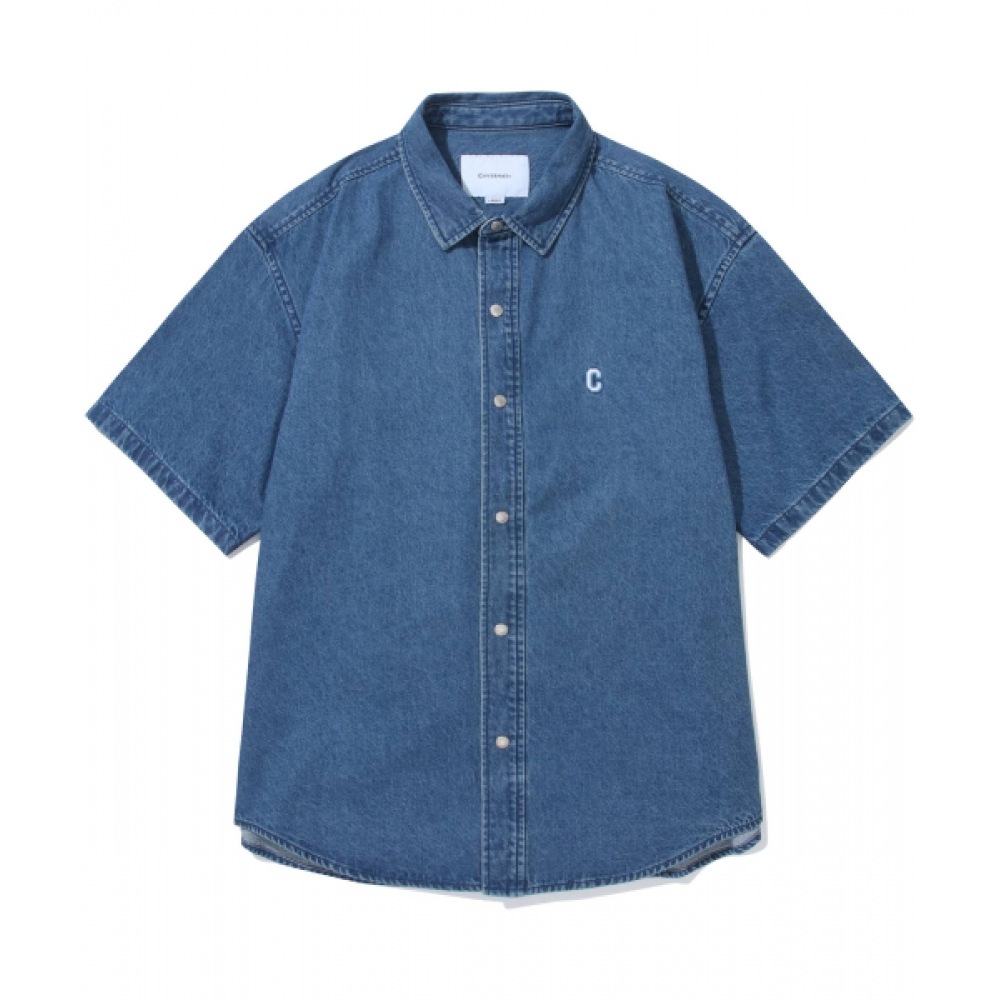 COVERNAT C ロゴデニムハーフシャツブルー