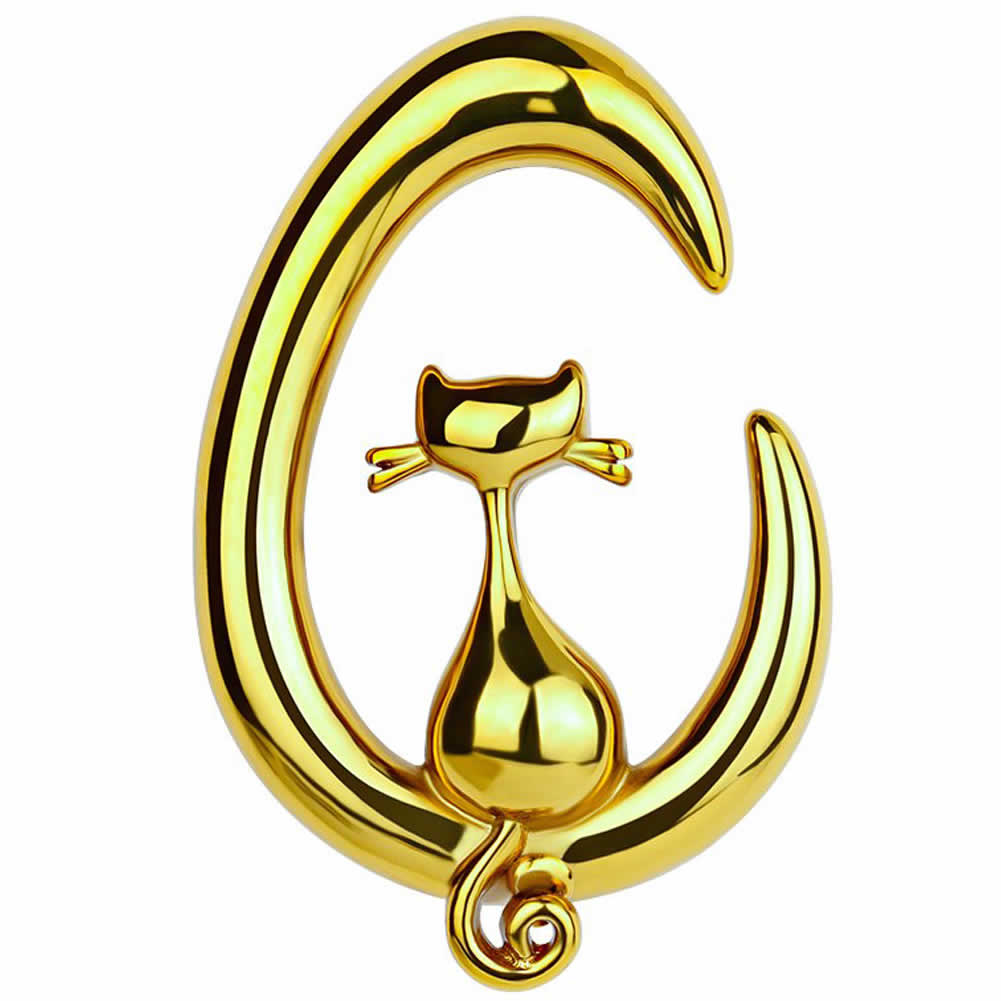 ボディピアス アニマル 0ゲージ ゴールドムーンキャット フック型 ボディーピアス 0G 猫 ネコ おもしろ 面白 メンズ レディース 大きい 拡張 ステンレス 重い 女性 hd402xxxxxxxx