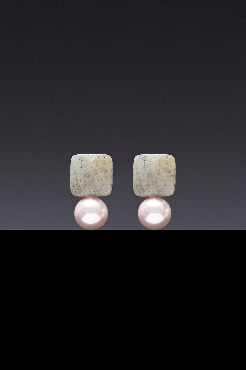 [HAZINA] Labradorite Pink Pearl Earrings 8mm [Option-ｱﾍﾂ Earclip]