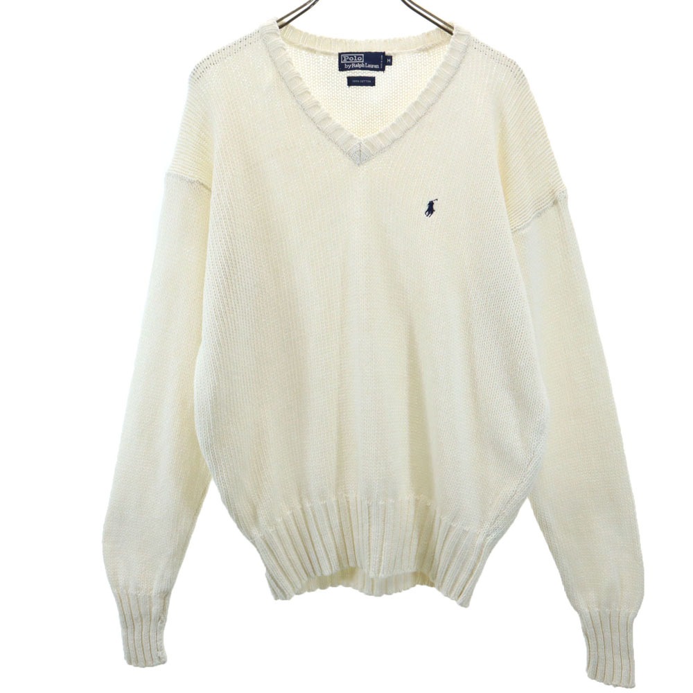 ポロバイラルフローレン 長袖 Vネック コットンニット セーター M ホワイト系 Polo by Ralph Lauren メンズ