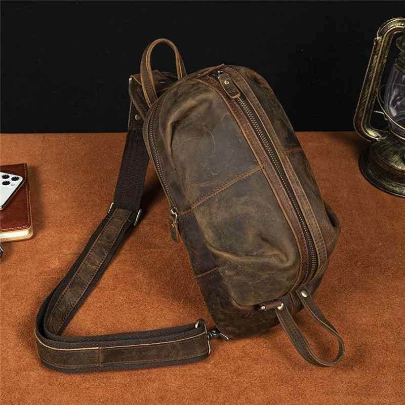 チェスト バッグ クロスボディ レザー 本革 アウトドア カジュアル バイク 自転車 観光 街歩き 斜め掛け メンズ レトロ バッグ 最上層 牛革 男